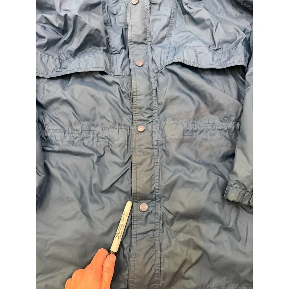 Vtg Helly Hansen Packable Rain Jacket Blue Hooded Full Zip Pockets Men's M *Read
